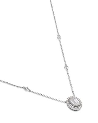Diamond Halo Pendant Necklace in 18K White Gold, 0.50 tcw