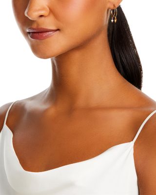 14K Yellow Gold Freshwater Pearl & Polished Heart Dangle Hoop Earrings