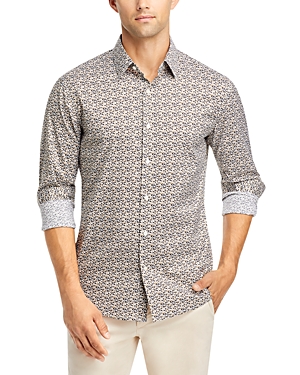 MICHAEL KORS SLIM FIT LONG SLEEVE PRINTED STRETCH BUTTON FRONT SHIRT