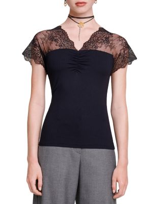 Maje - Liliona Lace Trim Top