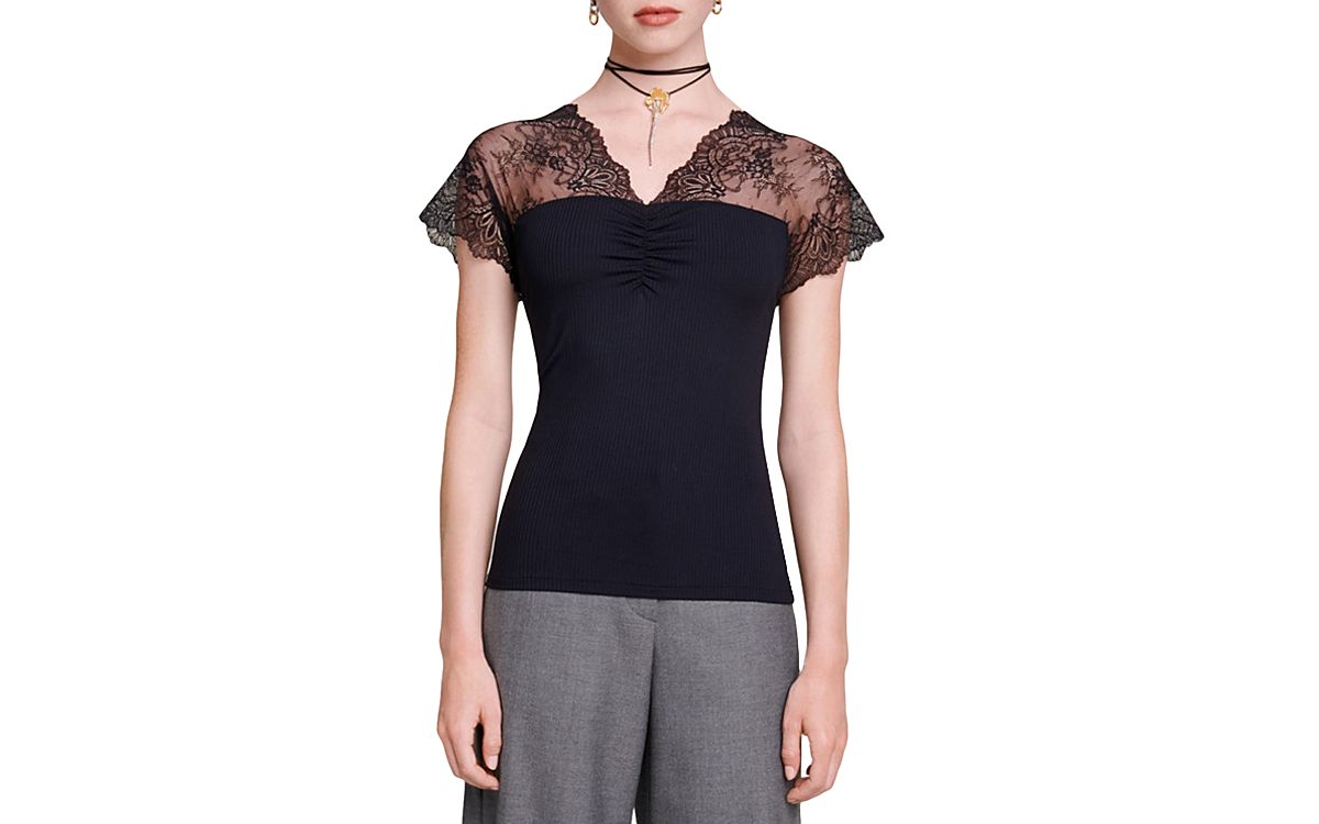 Maje Liliona Lace Trim Top