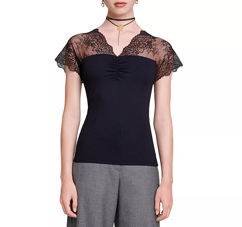 Maje Liliona Lace Trim Top