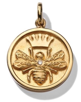 14K Yellow Gold Diamond Queen Bee Medallion Pendant