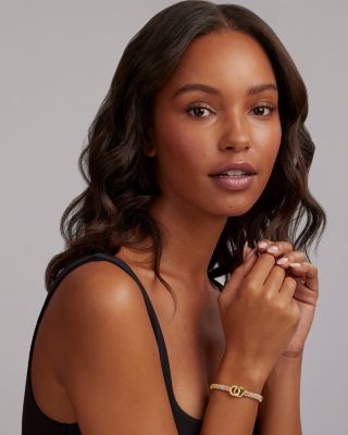 Sterling Silver &amp; 18K Yellow Gold Diamond Interlocking Caviar Bracelet