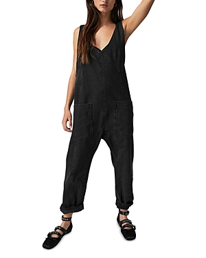 Shop Free People High Roller Denim Cotton Jumpsuit In Mineral Blue
