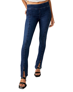 Shop Free People Double Dutch Pull On Slit Skinny Jeans In Blue Muse