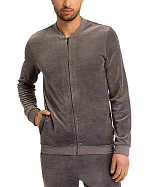 Hanro Velour Zip Front Jacket In Fresh Gray