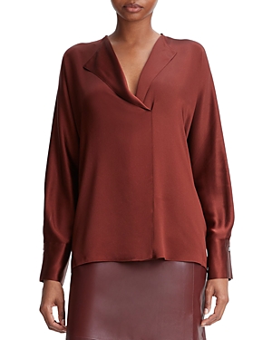 Vince Silk Dolman-sleeve Draped-lapel Blouse In Cinnamon Stick