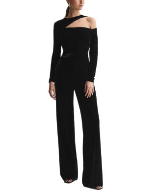 REISS - Adele Cut Out Velvet Long Sleeve Jumpsuit
