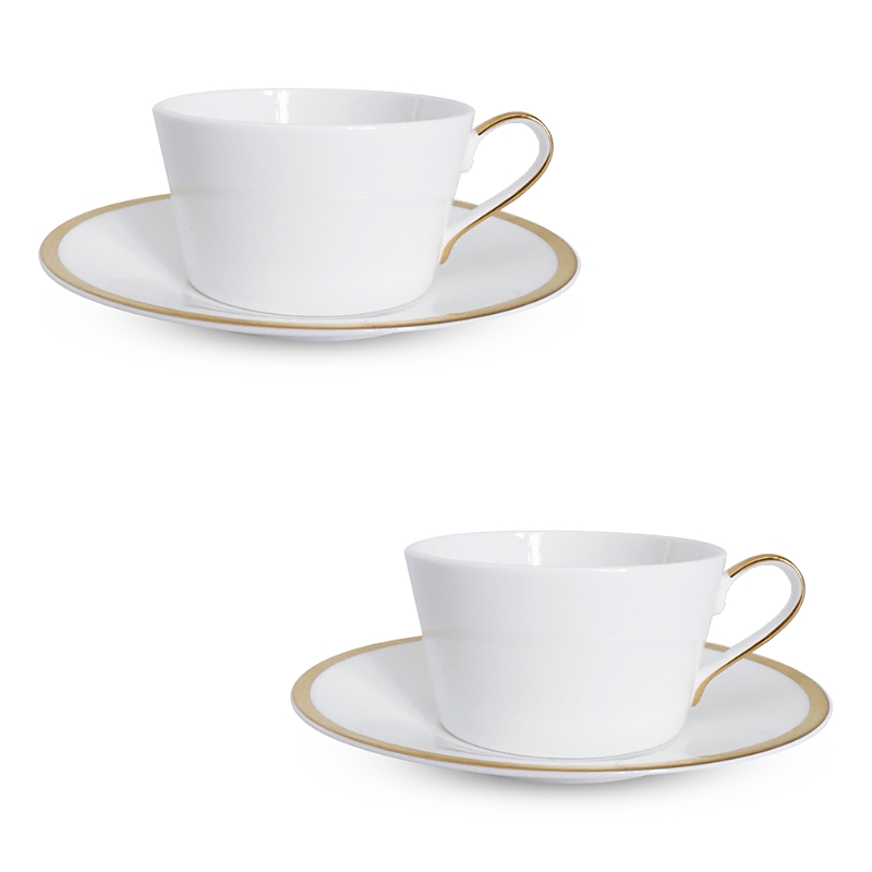 Twig New York Golden Edge Teacup & Saucer, Set Of 2 In White