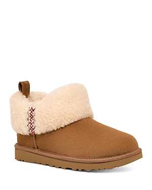 Ugg Ultra Mini Braid Suede Classic Ankle Boots In Chestnut