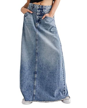 Shop Free People Come As You Are Denim Maxi Skirt In Medium Indigo