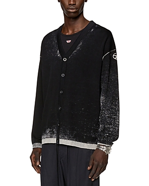 Diesel Larence Splatter Effect Cardigan Sweater In Deep Black