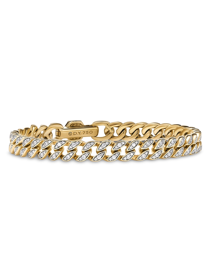 David Yurman Curb Chain Bracelet in 18K Yellow Gold with Pave Diamonds