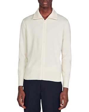 Sandro Zip Front Wool Cardigan In Ecru