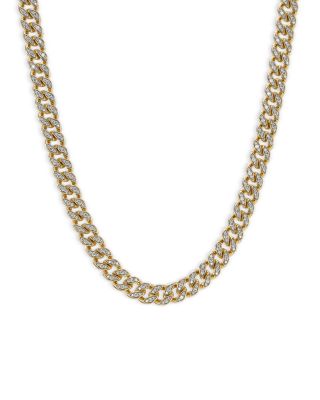 Curb Chain Necklace in 18K Yellow Gold with Pav&eacute; Diamonds, 17"