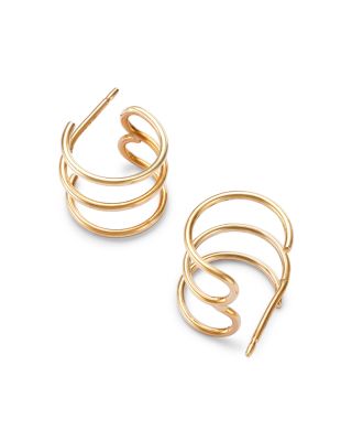 14K Yellow Gold Triple Wire Cuff Earrings