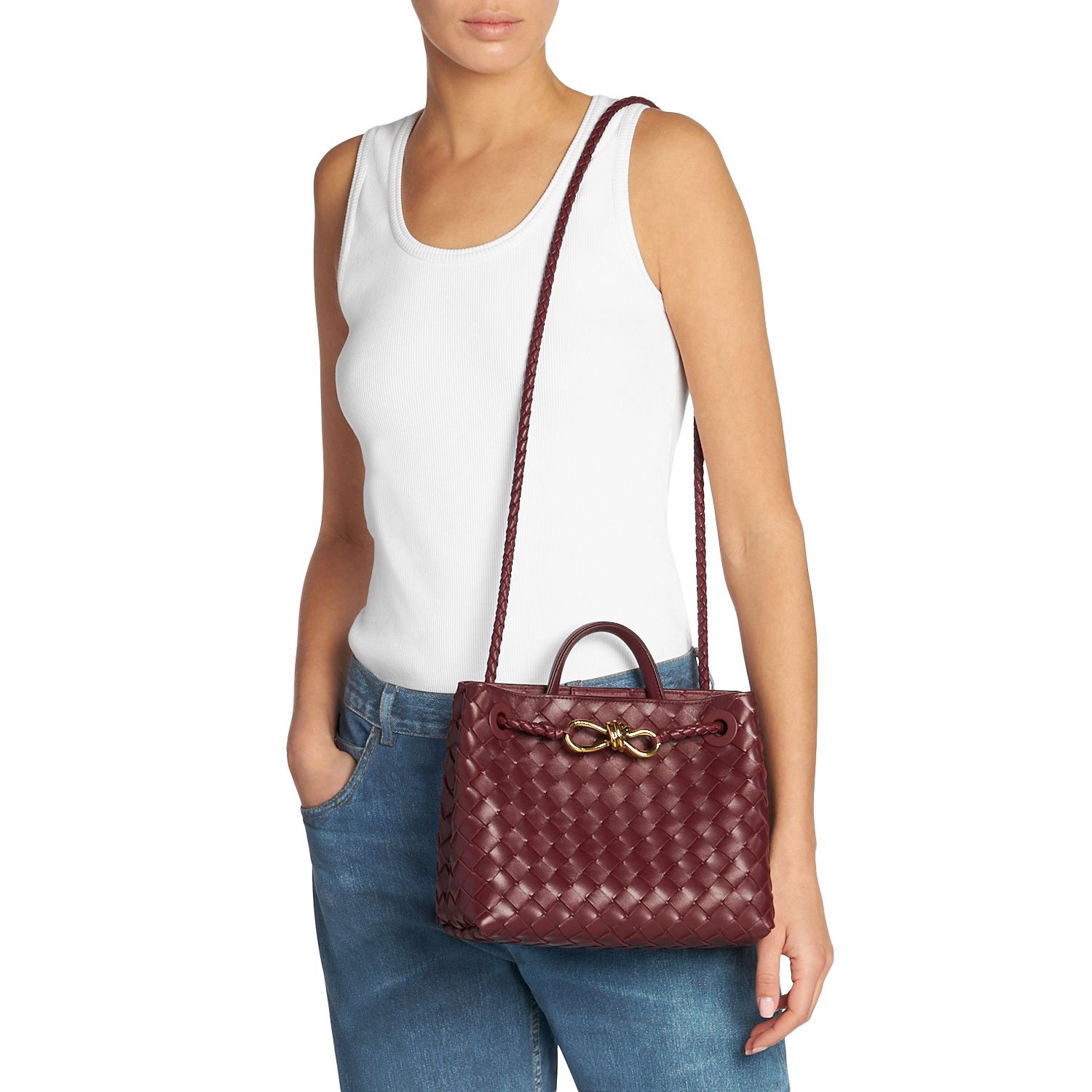 Andiamo Intrecciato Woven Leather Small Shoulder Bag