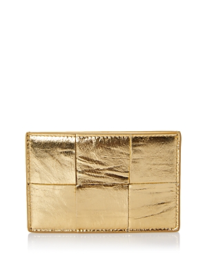 Bottega Veneta Portacard Intrecciato Leather Card Case In Gold