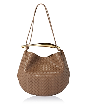 Shop Bottega Veneta Medium Sardine Shoulder Bag In Taupe/gold
