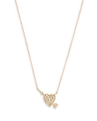 Adina Reyter - 14K Yellow Gold Tiny Pav&eacute; Diamond Heart & Arrow Pendant Necklace, 15"