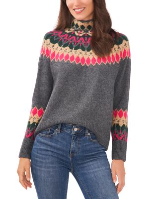 CeCe - Fair Isle Funnel Neck Sweater