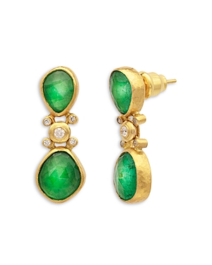 24K Yellow Gold Elements Emerald & Diamond Drop Earrings