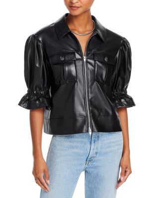 Faux Leather Puff Sleeve Jacket