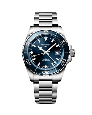 Longines Men's Swiss Automatic Hydroconquest Gmt Stainless Steel Bracelet Watch 43mm In Blue/silver