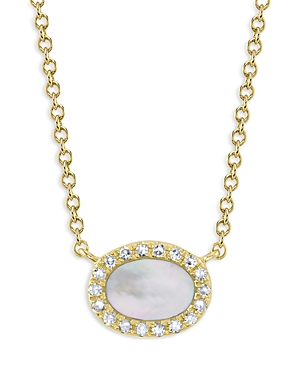 14K Yellow Gold Mother of Pearl & Diamond Oval Pendant Necklace, 17-18