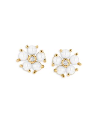 Moon & Meadow 14K Yellow Gold Diamond & Cultured Pearl Flower Stud Earrings