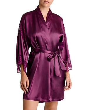In Bloom By Jonquil Geneva Lace Trim Short Robe In Plum