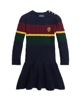 Ralph Lauren Girls' Striped Cable-Knit Cotton Sweater Dress - Little Kid |  Bloomingdale's Kids