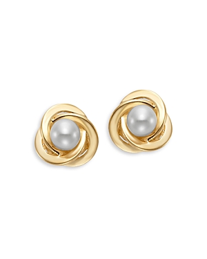 Bloomingdale's Cultured Freshwater Pearl Love Knot Stud Earrings In 14k Yellow Gold In White/gold