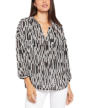 Nydj Paulina Tie Dye Recycled Polyester Peasant Top In Giselle Geo
