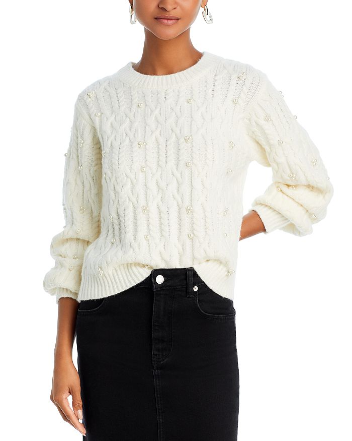 AQUA Embellished Cable Knit Sweater - 100% Exclusive | Bloomingdale's