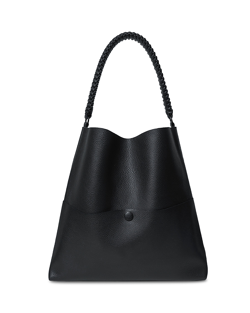 Callista Duo Slim Medium Grained Leather Tote Bag In Black