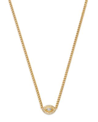 Zoë Chicco - 14K Yellow Gold Diamond Eye Pendant Necklace, 14"-16"