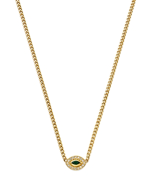 Shop Zoë Chicco 14k Yellow Gold Emerald & Diamond Evil Eye Pendant Necklace, 14-16 In Green/gold