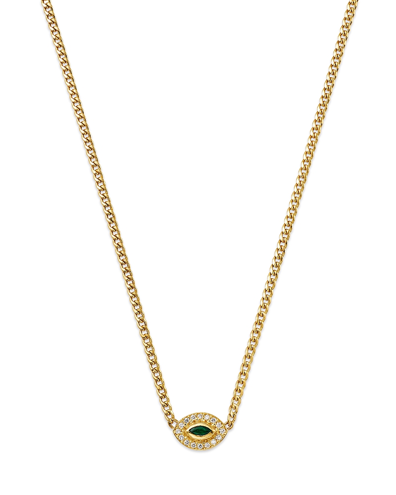 Zoë Chicco 14k Yellow Gold Emerald & Diamond Evil Eye Pendant Necklace, 14-16 In Green/gold