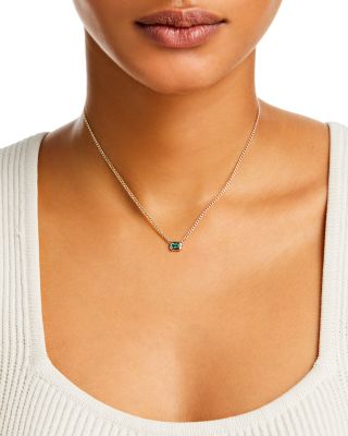 14K Yellow Gold Emerald Gemstones Bezel Pendant Necklace, 14-16"