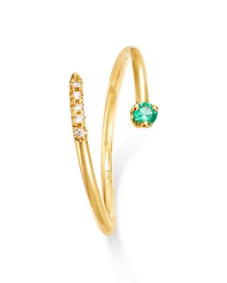 14K Yellow Gold Emerald & Diamond Bypass Ring