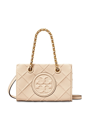 Tory Burch Fleming Mini Quilted Chain Tote Bag In New Cream/gold