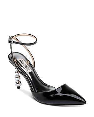 Shop Badgley Mischka Women's Indie Ii Ankle Strap Embellished High Heel Pumps In Black Patent