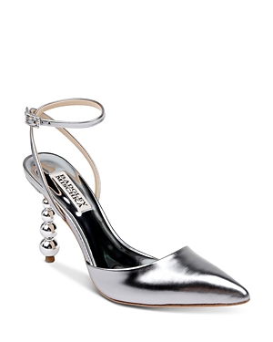 Shop Badgley Mischka Women's Indie Ii Ankle Strap Embellished High Heel Pumps In Silver Leather