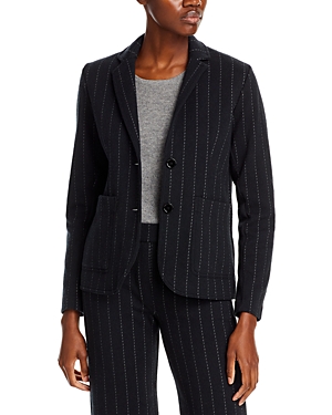 Shop Majestic Striped Merino Wool Blend Two Button Blazer In Noir