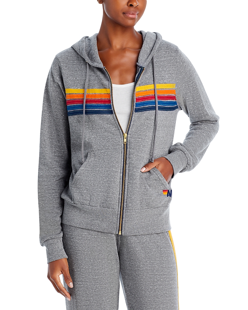 Aviator Nation 5 Stripe Zip Hoodie Heather Grey Xxl In Heather Gray/classic Stripe