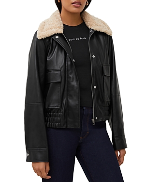 French Connection Faux Leather Aviator Jacket In Black
