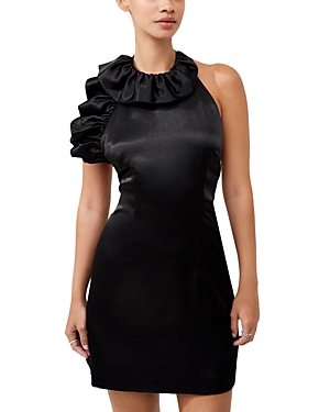 French Connection Adora Backless One-shoulder Satin Minidress In Blackout