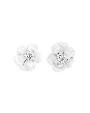 Anabela Chan Simulated Diamond & Enamel Snowflower Rose Stud Earrings In White